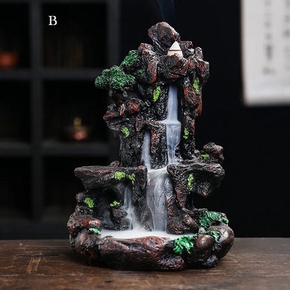 Resin Landscape Mountain Waterfall Backflow Incense Burner Incense Holder Censer Home Ornament