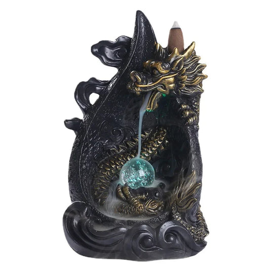 LED Dragon Backflow Incense Holder Waterfall Incense Burner Smoke Incense Censer +20Backflow Incense Cones Aromatherapy Ornament