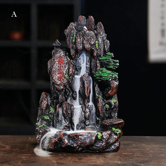 Resin Landscape Mountain Waterfall Backflow Incense Burner Incense Holder Censer Home Ornament