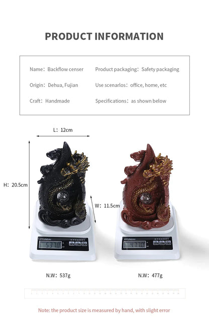 LED Dragon Backflow Incense Holder Waterfall Incense Burner Smoke Incense Censer +20Backflow Incense Cones Aromatherapy Ornament