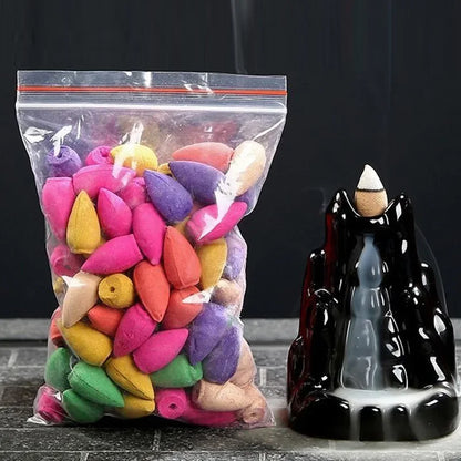 10-50pcs Mixed Burner Incense Relax Unwind 28x15mm Backflow Incense Rose Mint Natural Sandalwood Cone Suitable for All Burners