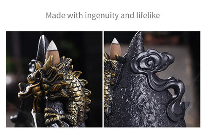 LED Dragon Backflow Incense Holder Waterfall Incense Burner Smoke Incense Censer +20Backflow Incense Cones Aromatherapy Ornament