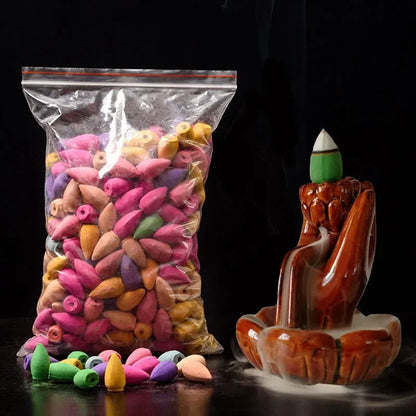 10-50pcs Mixed Burner Incense Relax Unwind 28x15mm Backflow Incense Rose Mint Natural Sandalwood Cone Suitable for All Burners